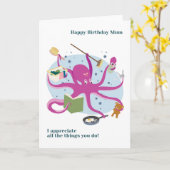 Voor de moeder Octopus Multitasking Birthday Kaart (Gele Bloem)