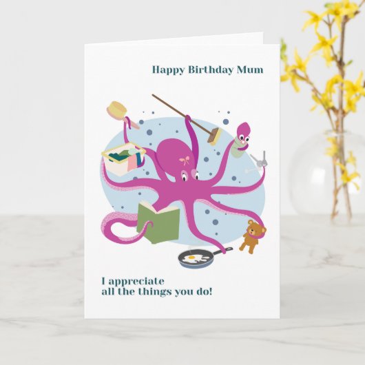 Voor de moeder Octopus Multitasking Birthday Kaart (Gele Bloem)