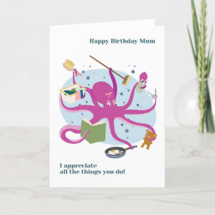 Voor de moeder Octopus Multitasking Birthday Kaart