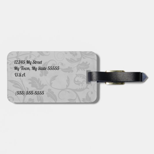 voor de Traveler Black Damask Monogrammed Bagagelabel (Achterkant horizontaal)