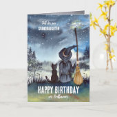 Voor de verjaardag van kleindochter Halloween Kat  Kaart (Gele Bloem)