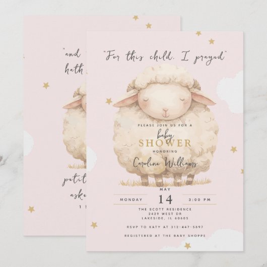 Voor dit kind bad ik religieus roze lamsmeisje kaart (Voorkant / Achterkant)