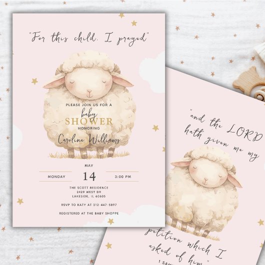 Voor dit kind bad ik religieus roze lamsmeisje kaart