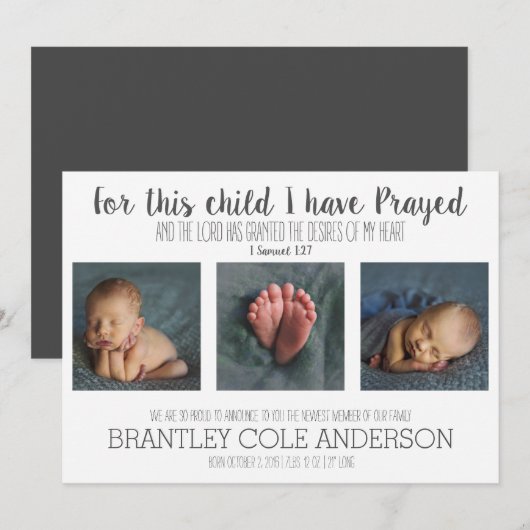 Voor dit kind heb ik geboorteaankondiging gebeden aankondiging (Voorkant / Achterkant)