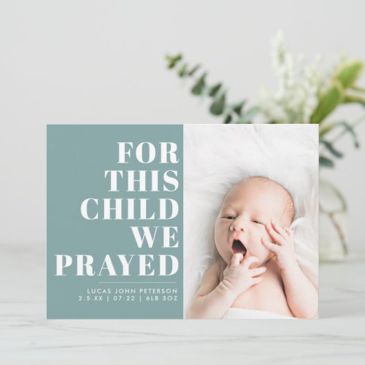 Voor dit kind hebben we Blauwgroen blauwe foto gem Aankondiging (Staand voorkant)