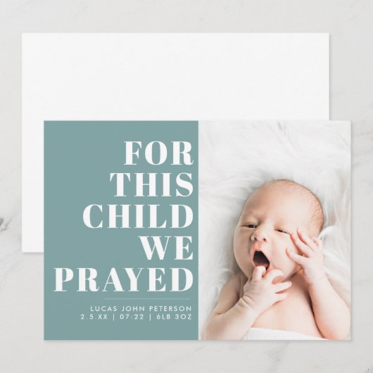 Voor dit kind hebben we Blauwgroen blauwe foto gem Aankondiging (Voorkant / Achterkant)