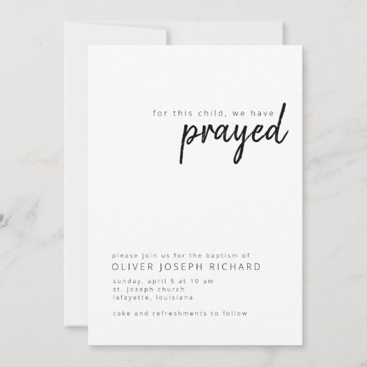 Voor dit kind hebben we een uitnodiging tot baptis (Voorkant)