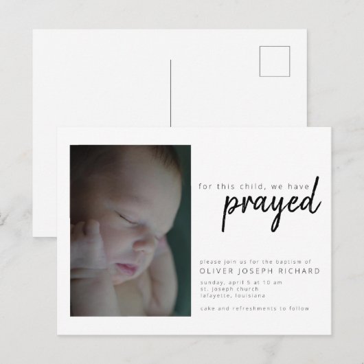 Voor dit kind hebben we een uitnodiging tot baptis (Voorkant / Achterkant)