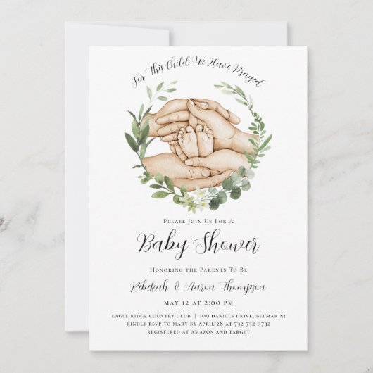 Voor dit kind hebben we gebeden Baby shower uitnod Kaart (Voorkant)