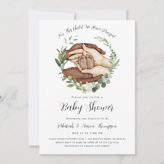 Voor dit kind hebben we gebeden Baby shower uitnod Kaart (Voorkant)