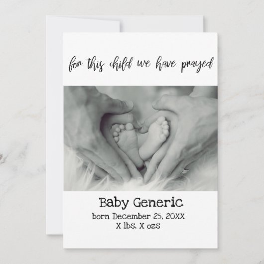 Voor dit kind hebben we geboorteaankondiging gebet aankondiging (Voorkant)