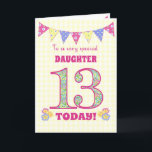 Voor dochter 13e verjaardag Sleutelbloemen Slaglin Kaart<br><div class="desc">Een mooie 13e verjaardagkaart voor je dochter, met stippel slaglint, sleutelbloemen en cijfers gevuld met een sleutelbloem motief, allemaal op een lichtgele geruite achtergrond. Het bericht op de voorkant is 'Voor een heel speciale DOCHTER 13 Vandaag!'. Het bericht binnenin is slechts een suggestie en je kan het gemakkelijk personaliseren of...</div>