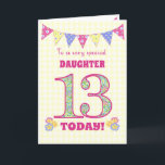 Voor dochter 13e verjaardag Sleutelbloemen Slaglin Kaart<br><div class="desc">Een mooie 13e verjaardagkaart voor je dochter, met stippel slaglint, sleutelbloemen en cijfers gevuld met een sleutelbloem motief, allemaal op een lichtgele geruite achtergrond. Het bericht op de voorkant is 'Voor een heel speciale DOCHTER 13 Vandaag!'. Het bericht binnenin is slechts een suggestie en je kan het gemakkelijk personaliseren of...</div>