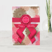 voor dochter Deep Rose Roze Lint Verjaardag Kaart (Voorkant)