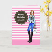 Voor Dochter op Birthday Girl met Denim Jacket Kaart (Gele Bloem)