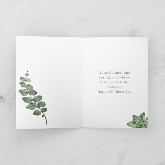 Voor Dochter op Moederdag Groene Bladeren Kaart (Binnen)