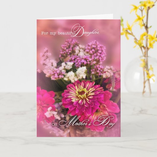Voor Dochter op Moederdag roze Feminine Bouquet Kaart (Gele Bloem)