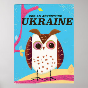 Voor een Adventure Ukraine Owl vintage poster