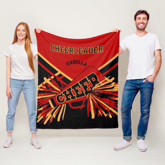 Voor een Cheerleader 📣 - Donkerrood, goud en zwar Fleece Deken (In situ)