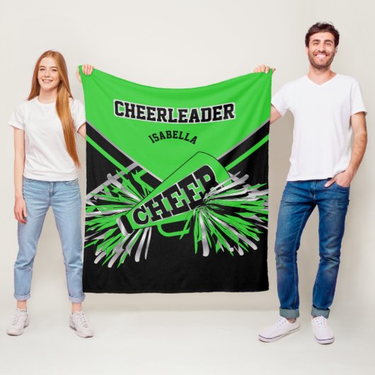 Voor een Cheerleader - Lime Green, Silver & Black  Fleece Deken (In situ)