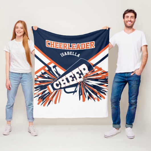 Voor een Cheerleader 📣 - Navy Blue, Oranje & Whit Fleece Deken (In situ)