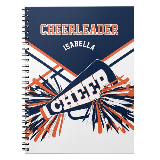 Voor een Cheerleader - Navy Blue, White en Oranje Notitieboek (Voorkant)