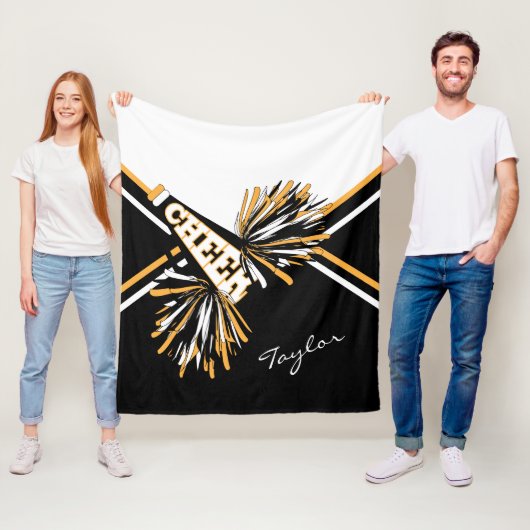 Voor een 📣 Cheerleader - White, Gold & Black Fleece Deken (In situ)