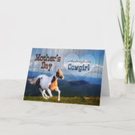 voor een Cowgirl op Moederdag Horse Barn Wood Kaart