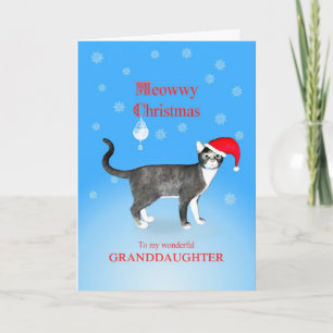 Voor een kleindochter, Meowwy Kerstmis kat Feestdagen Kaart