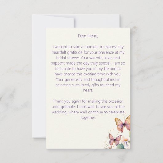 Voor een leven lang met vlinders lente bruidsmeisj bedankkaart (Achterkant)