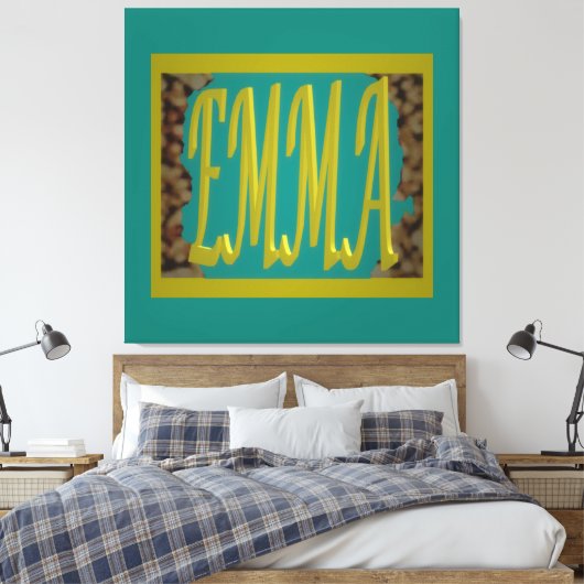 VOOR EEN MEISJE, EMMA MARINE BLUE PEBBLES GENOEMD CANVAS AFDRUK (Insitu (Slaapkamer))