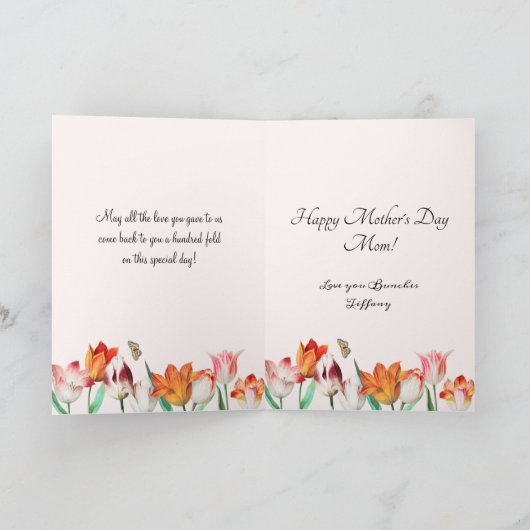 Voor een prachtige moeder met zachte tulp lenteken kaart (Binnen)