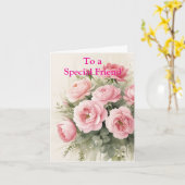 Voor een speciale vriend Pink Red Roses Verjaardag Kaart (Gele Bloem)