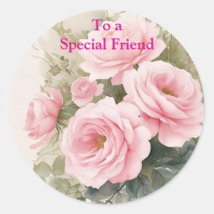 Voor een speciale vriend Pink Red Roses Verjaardag Ronde Sticker