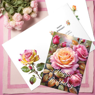 Voor een speciale vriend roze gele rozen verjaarda kaart