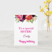 Voor een speciale zuster Roze Rozen Verjaardag Kaart (Gele Bloem)
