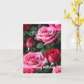 Voor een speciale zuster Roze Rozen Verjaardag Kaart (Gele Bloem)