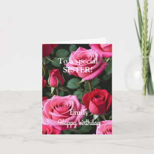 Voor een speciale zuster Roze Rozen Verjaardag Kaart