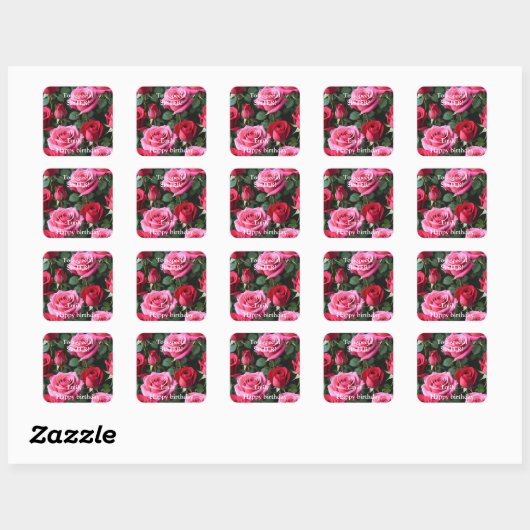 Voor een speciale zuster Roze Rozen Verjaardag Vierkante Sticker (Vel)
