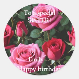 Voor een speciale zuster Roze Rozen Verjaardag Vierkante Sticker