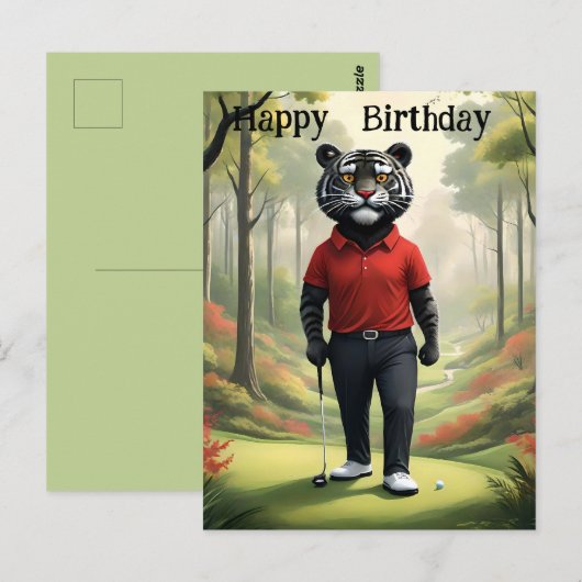 Voor: Een Tijger Die Golf Speelt, Verjaardag Briefkaart (Voorkant / Achterkant)