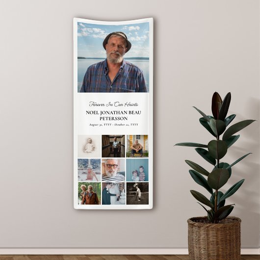 Voor eeuwig in ons hart 10 foto collage memorial spandoek
