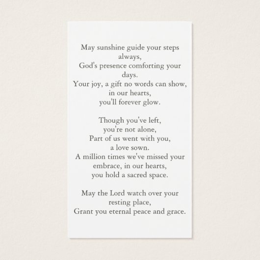 Voor eeuwig in ons hart begrafenis gebed Kaart (Achterkant)
