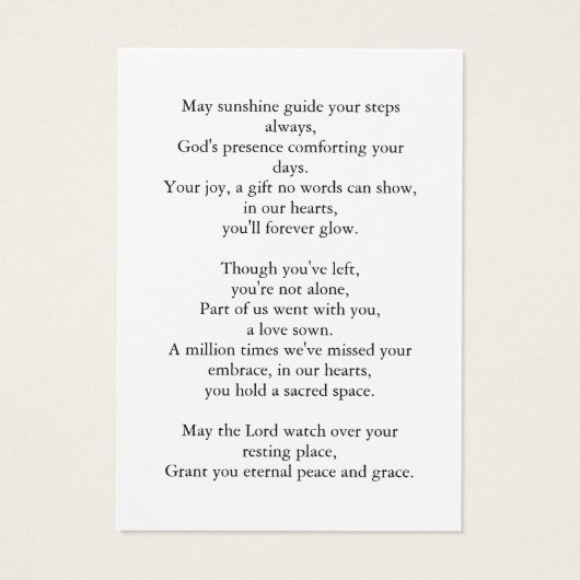 Voor eeuwig in ons hart begrafenis gebed Kaart (Achterkant)