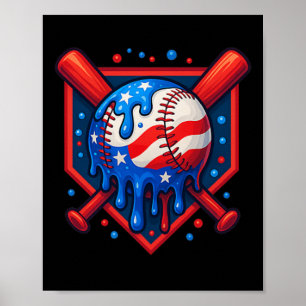 (voor en achter) Honkbal Drip Ice Cream 4th of Ju Poster