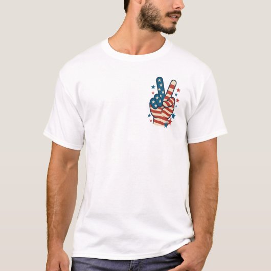 (Voor en achter) Vredesteken Hand 4 juli Verenigde T-shirt (Voorkant)