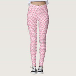 Voor- en achteraanzicht van roze geruite leggings 