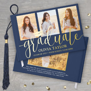 Voor- en achterfoto's Afstuderen Navy Blue Keepsak Gastenboek
