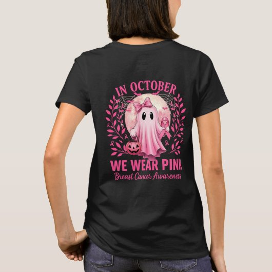 (Voor- en Achterkant) In oktober Draag we Roze Kan T-shirt (Achterkant)