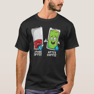 Voor en na de koffie de grappige batterij t-shirt